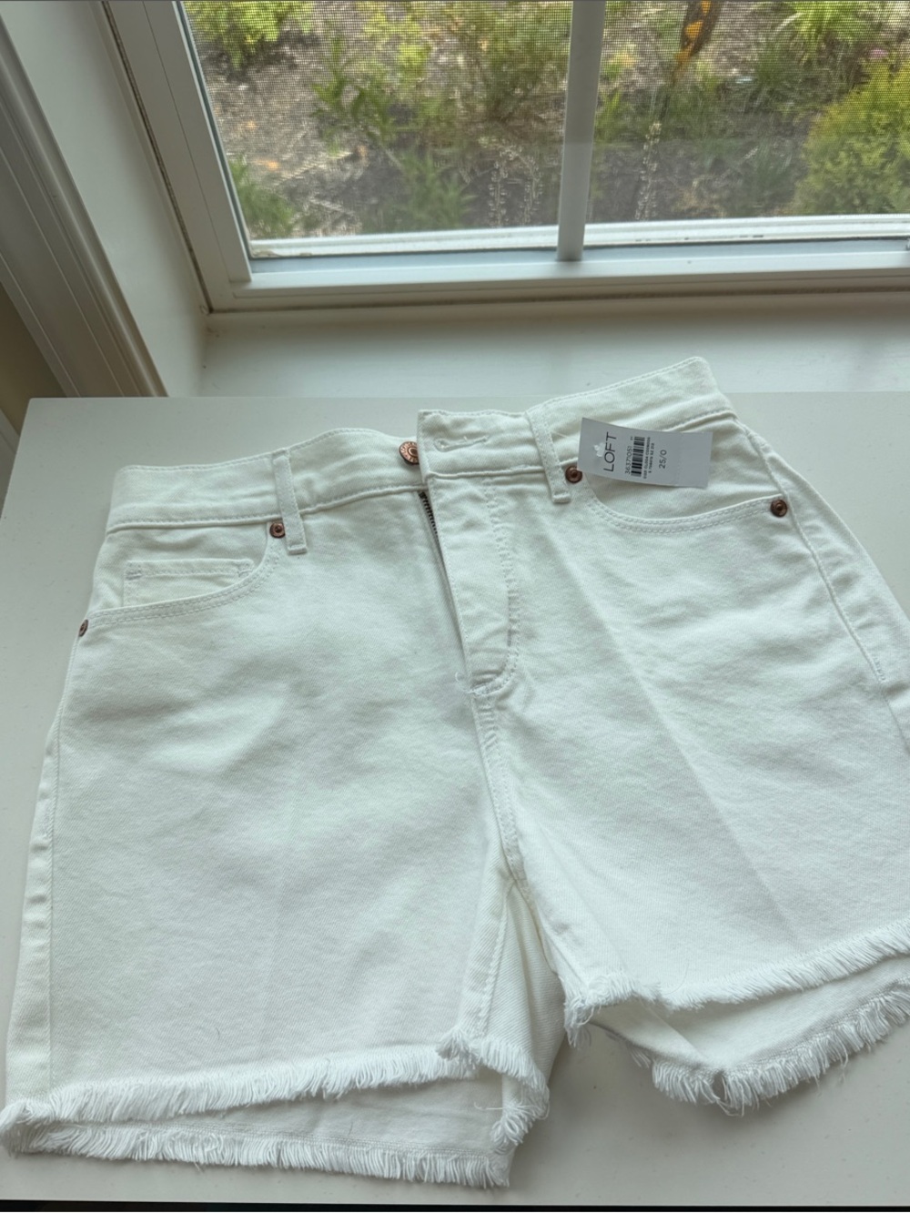 LOFT White Frayed Hem High-Rise Denim Shorts